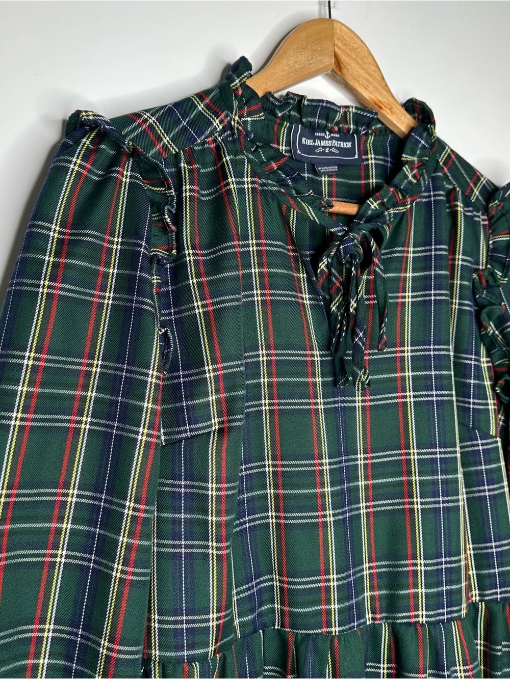 Kiel James Patrick Evelyn Plaid Ruffle Tiered Dress Green Large - Picture 7 of 10